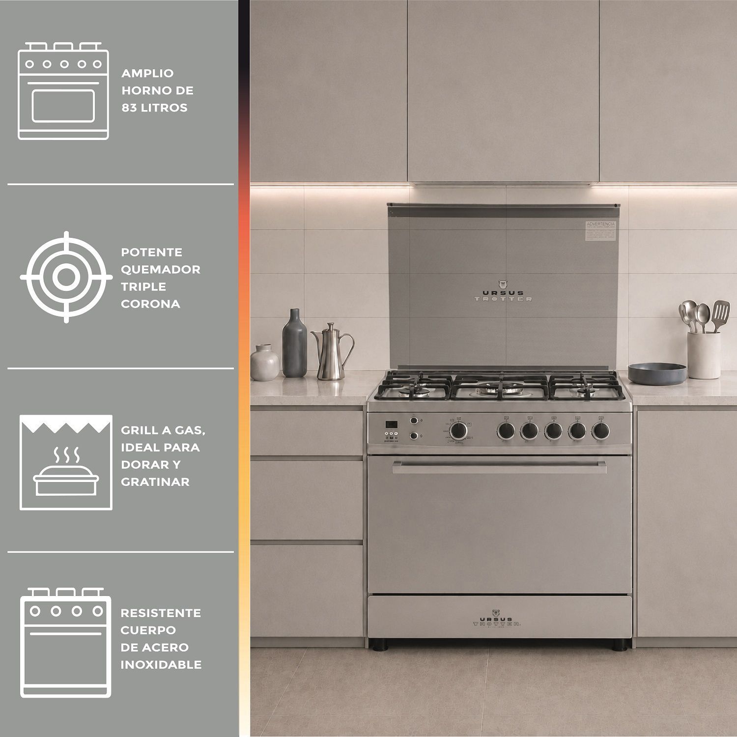 Cocina A Gas Ursus Trotter UT EURO80 PR / 5 Quemadores image number 2.0